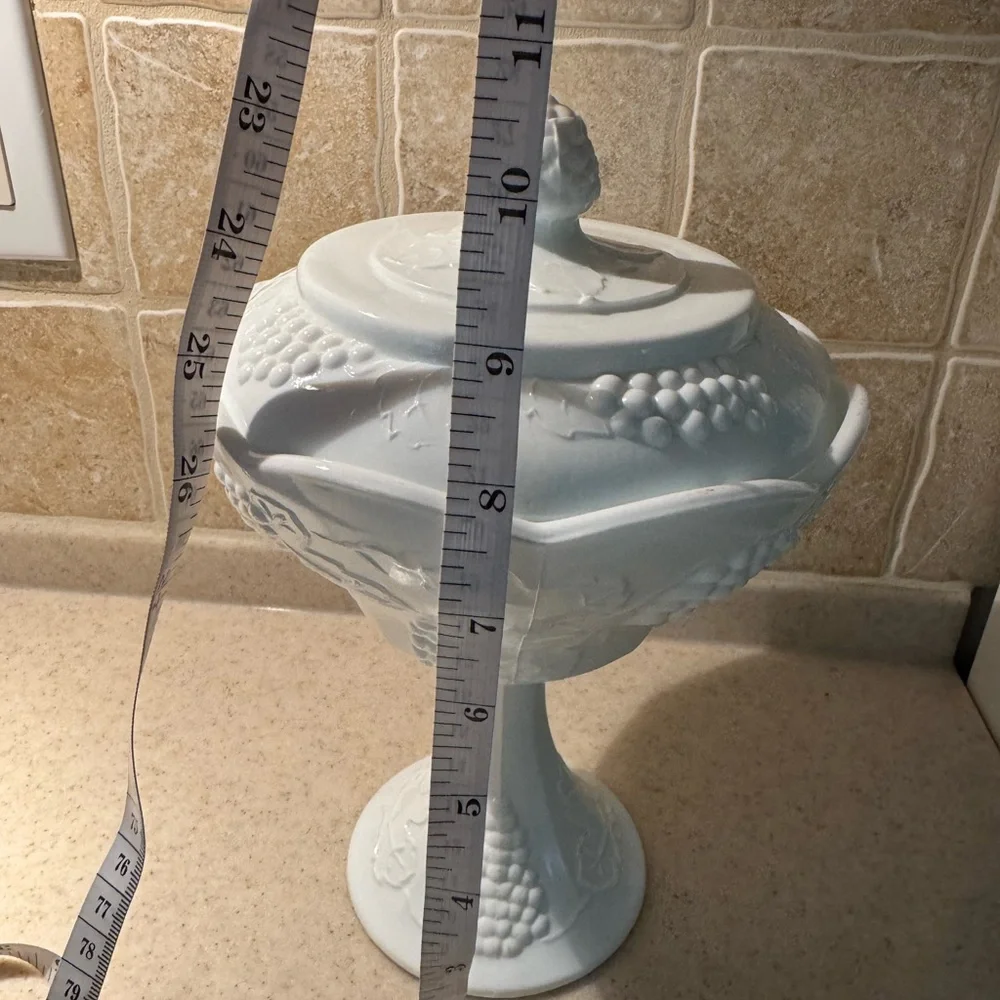 Indiana Glass Harvest Grape Pedestal Milk Glass Compote
